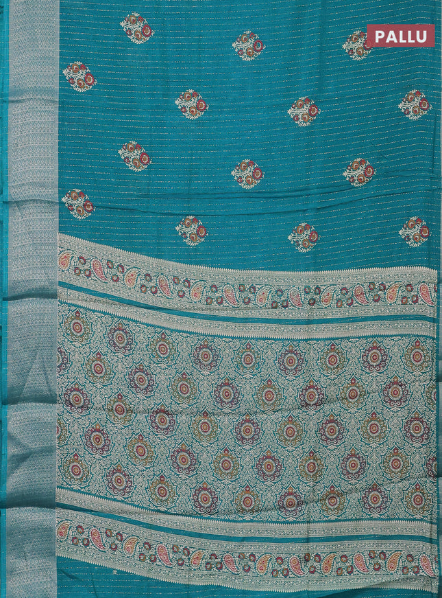 Semi dola saree teal green with allover zari weaves & buttas and zari woven border