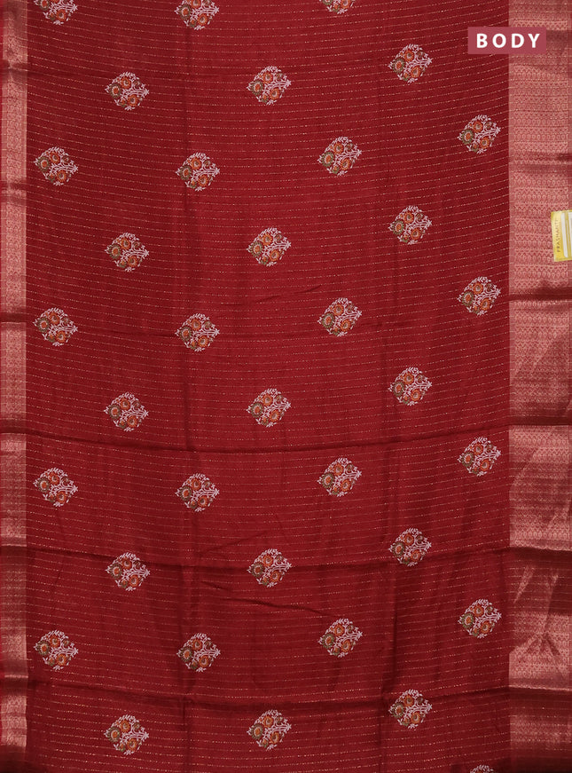 Semi dola saree maroon with allover zari weaves & buttas and zari woven border