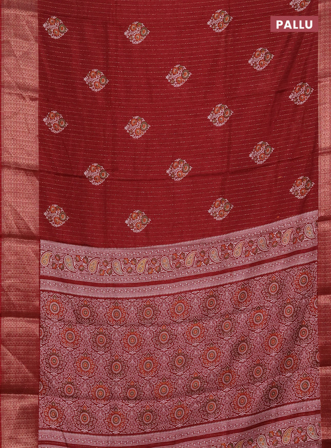 Semi dola saree maroon with allover zari weaves & buttas and zari woven border