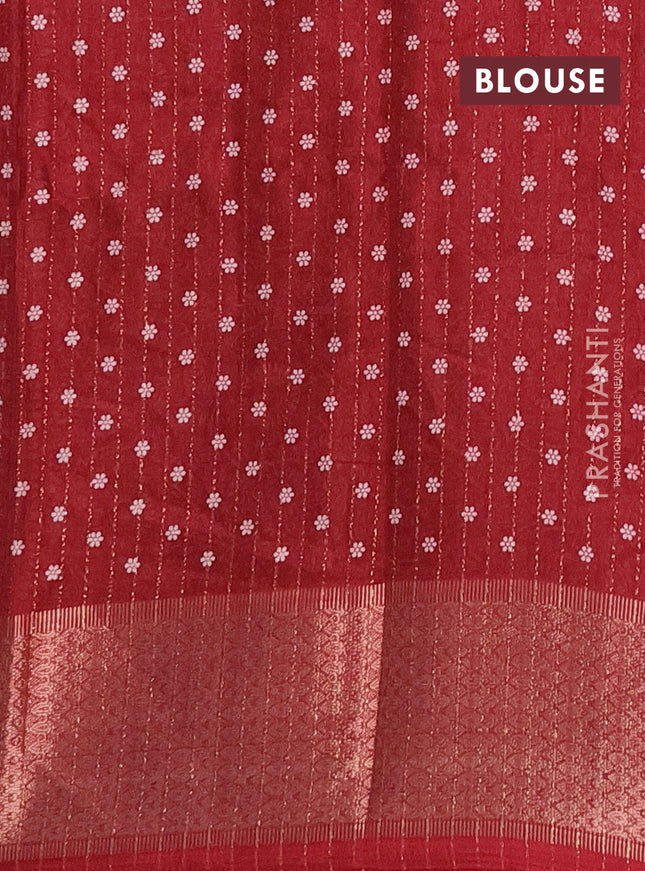 Semi dola saree maroon with allover zari weaves & buttas and zari woven border