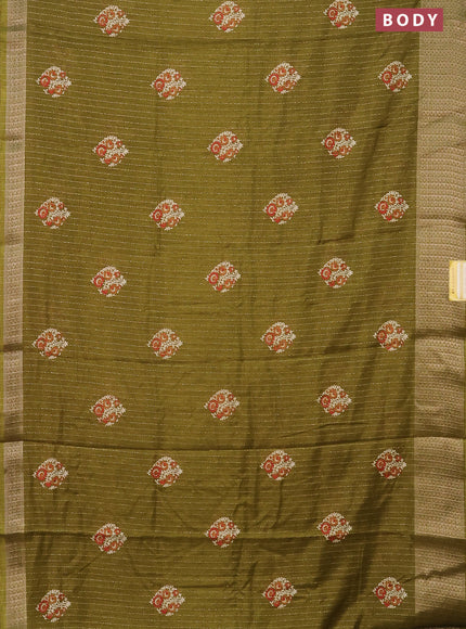 Semi dola saree mehendi green with allover zari weaves & buttas and zari woven border