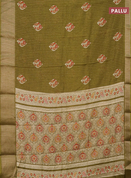 Semi dola saree mehendi green with allover zari weaves & buttas and zari woven border