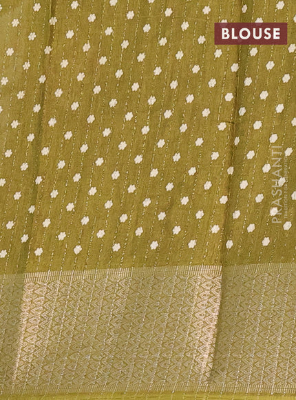 Semi dola saree mehendi green with allover zari weaves & buttas and zari woven border