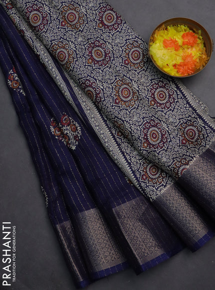 Semi dola saree dark blue with allover zari weaves & buttas and zari woven border