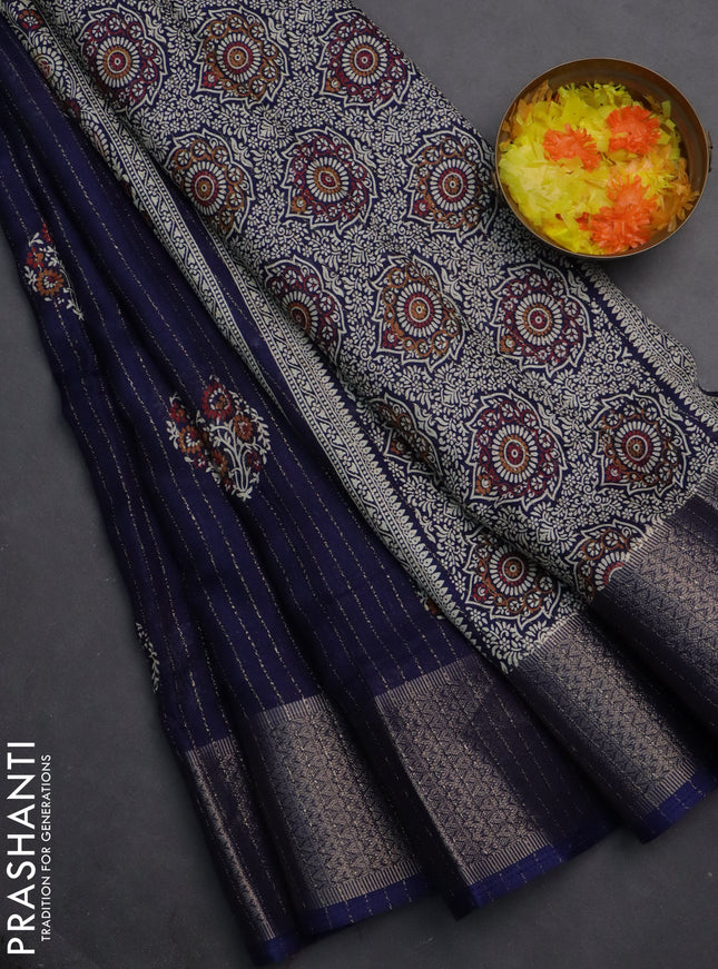 Semi dola saree dark blue with allover zari weaves & buttas and zari woven border
