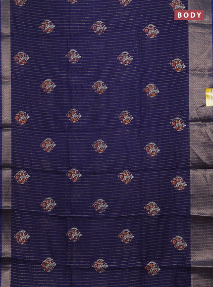 Semi dola saree dark blue with allover zari weaves & buttas and zari woven border