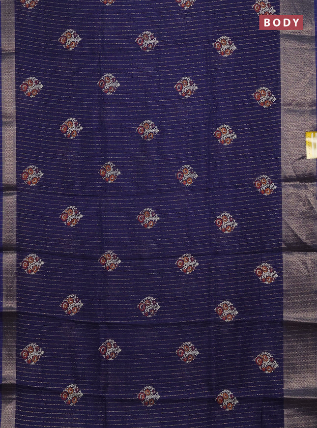 Semi dola saree dark blue with allover zari weaves & buttas and zari woven border