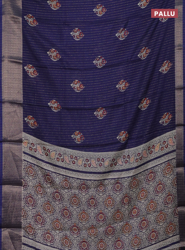 Semi dola saree dark blue with allover zari weaves & buttas and zari woven border