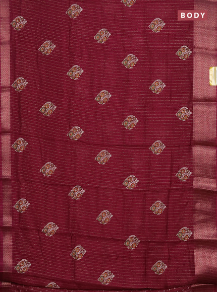 Semi dola saree wine shade with allover zari weaves & buttas and zari woven border