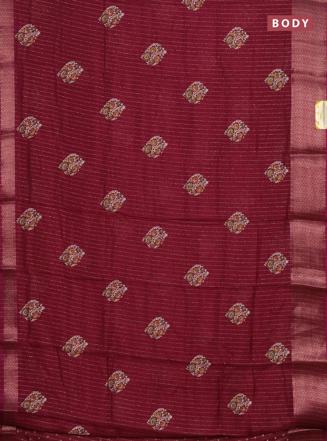 Semi dola saree wine shade with allover zari weaves & buttas and zari woven border