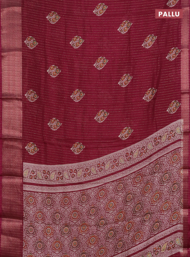 Semi dola saree wine shade with allover zari weaves & buttas and zari woven border
