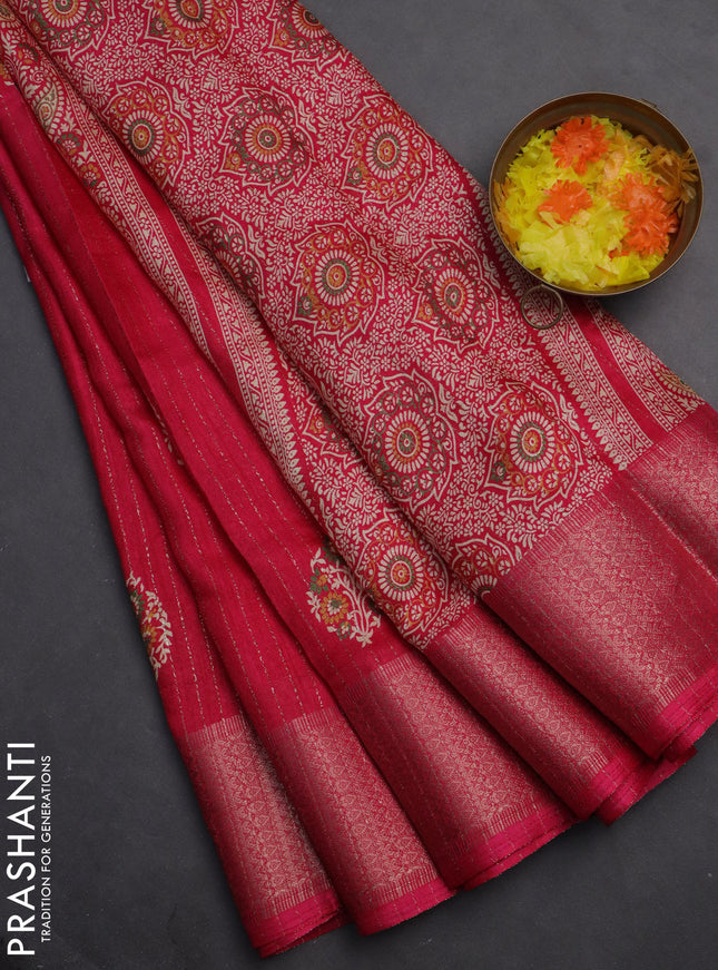 Semi dola saree pink with allover zari weaves & buttas and zari woven border