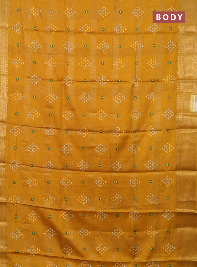 Semi dola saree mustard yellow with allover zari checks & bandhani prints and zari woven border