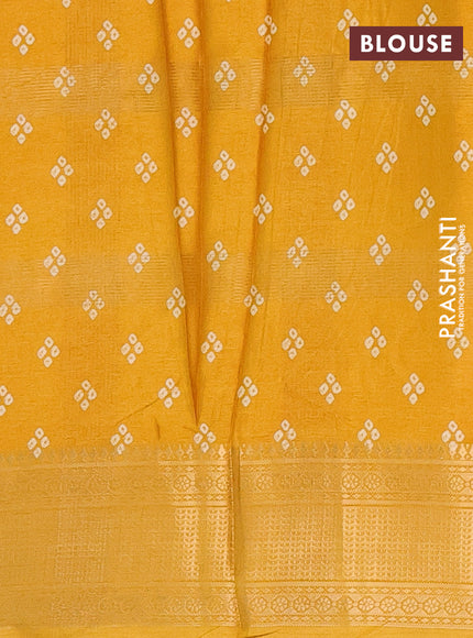 Semi dola saree mustard yellow with allover zari checks & bandhani prints and zari woven border