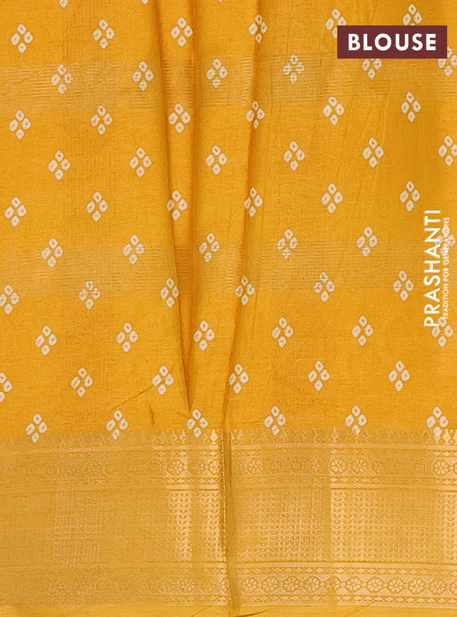 Semi dola saree mustard yellow with allover zari checks & bandhani prints and zari woven border