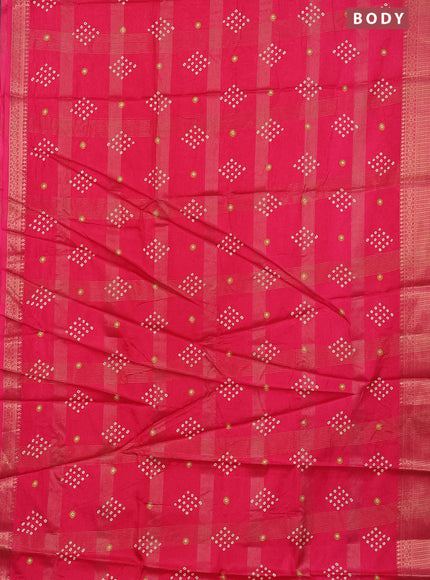 Semi dola saree pink with allover zari checks & bandhani prints and zari woven border