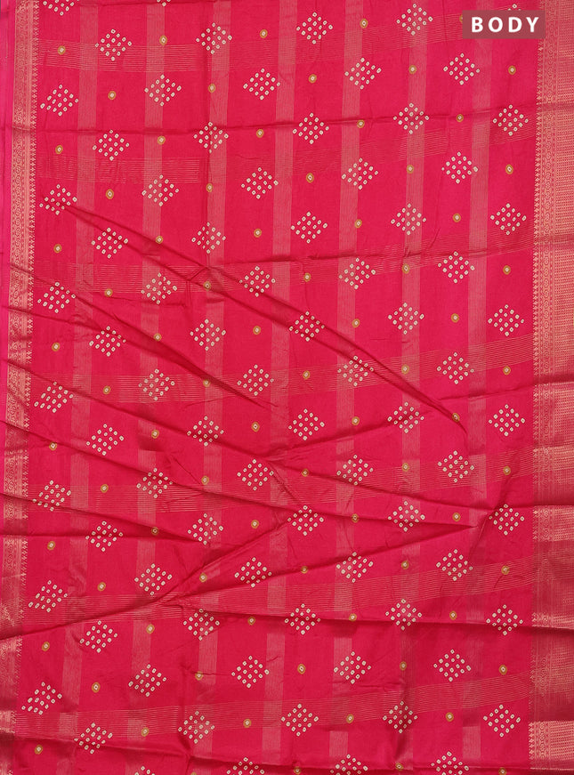 Semi dola saree pink with allover zari checks & bandhani prints and zari woven border