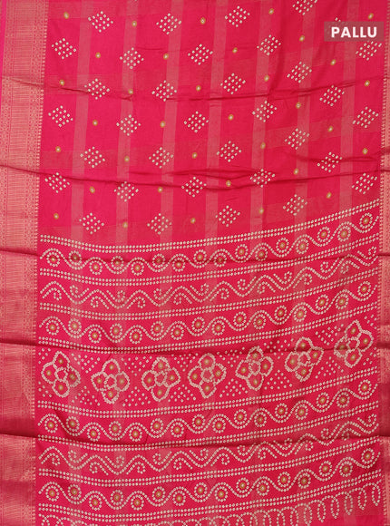 Semi dola saree pink with allover zari checks & bandhani prints and zari woven border