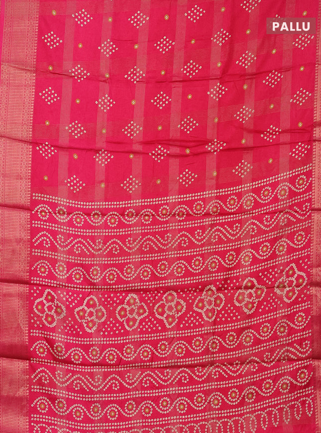 Semi dola saree pink with allover zari checks & bandhani prints and zari woven border