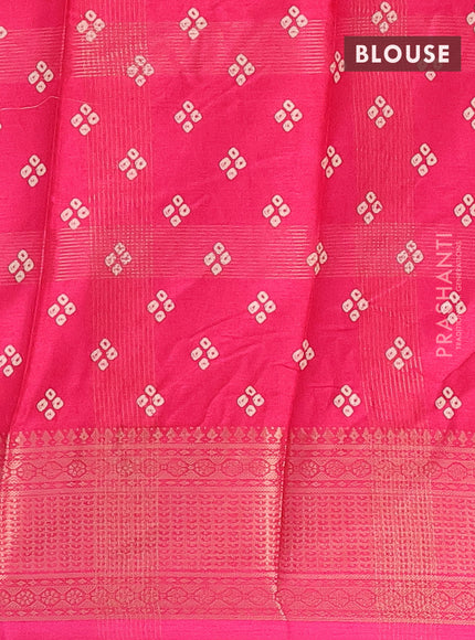Semi dola saree pink with allover zari checks & bandhani prints and zari woven border