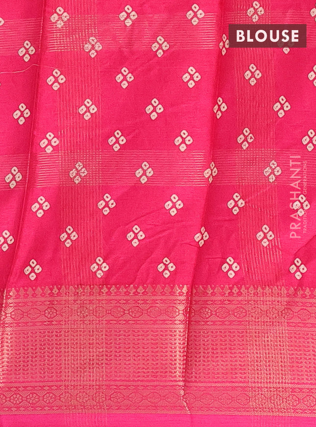 Semi dola saree pink with allover zari checks & bandhani prints and zari woven border