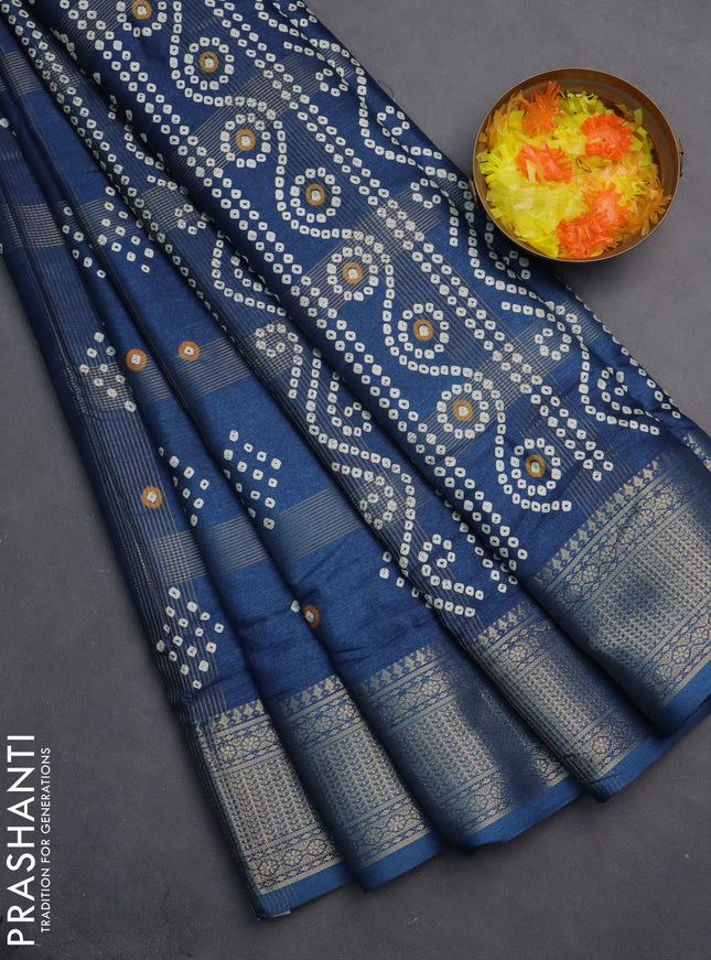 Semi dola saree peacock blue with allover zari checks & bandhani prints and zari woven border