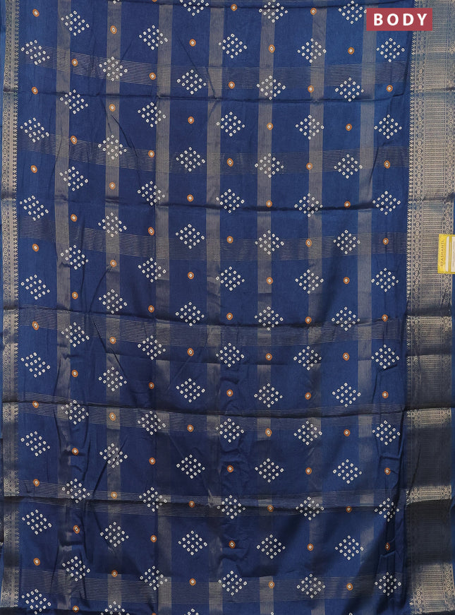 Semi dola saree peacock blue with allover zari checks & bandhani prints and zari woven border