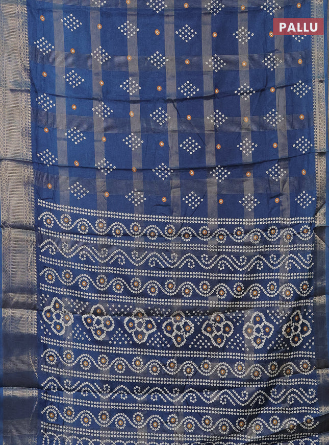 Semi dola saree peacock blue with allover zari checks & bandhani prints and zari woven border