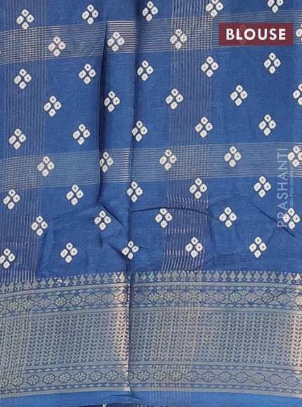Semi dola saree peacock blue with allover zari checks & bandhani prints and zari woven border