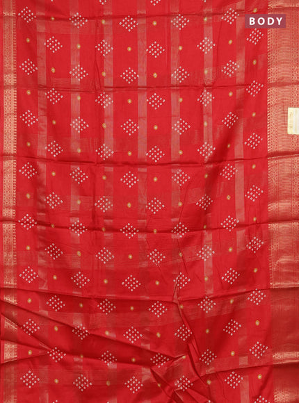 Semi dola saree red with allover zari checks & bandhani prints and zari woven border