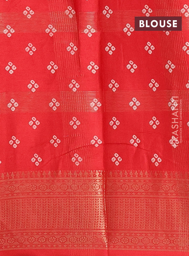 Semi dola saree red with allover zari checks & bandhani prints and zari woven border