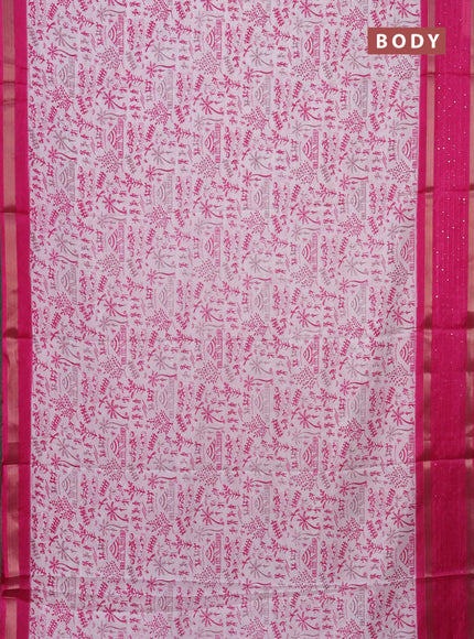 Semi dola saree off white and pink with allover warli prints and zari woven sequin work border