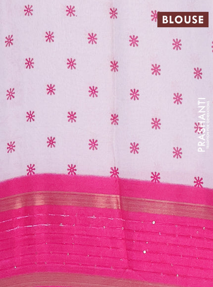 Semi dola saree off white and pink with allover warli prints and zari woven sequin work border