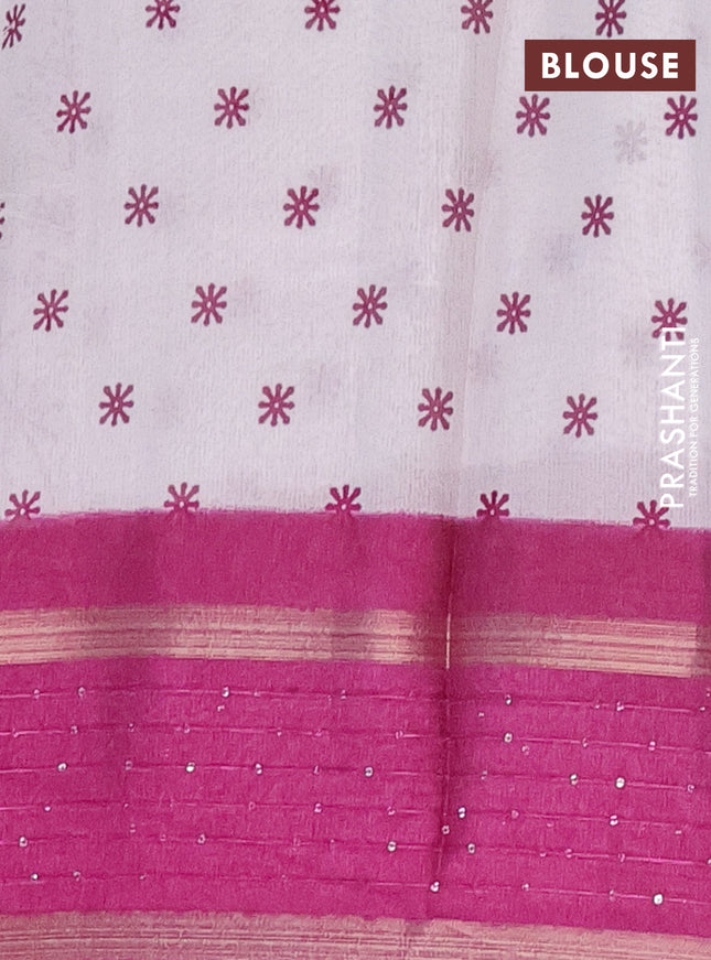 Semi dola saree off white and purple with allover warli prints and zari woven sequin work border