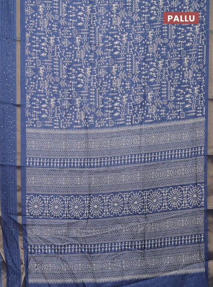Semi dola saree cs blue with allover warli prints and zari woven sequin work border