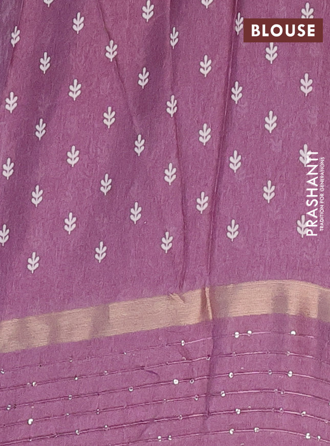 Semi dola saree deep jamun with allover warli prints and zari woven sequin work border