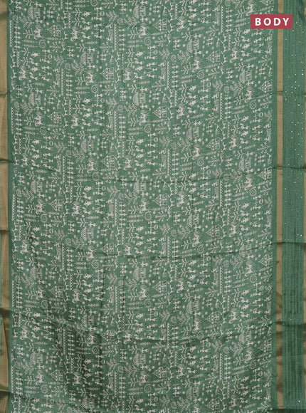 Semi dola saree green with allover warli prints and zari woven sequin work border