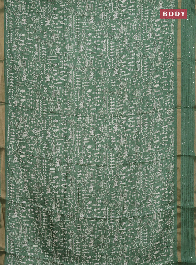 Semi dola saree green with allover warli prints and zari woven sequin work border