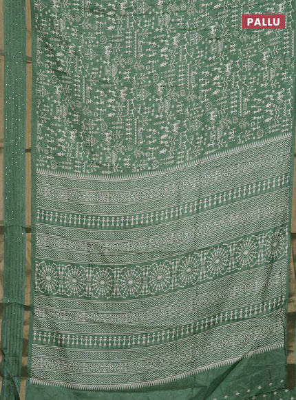 Semi dola saree green with allover warli prints and zari woven sequin work border