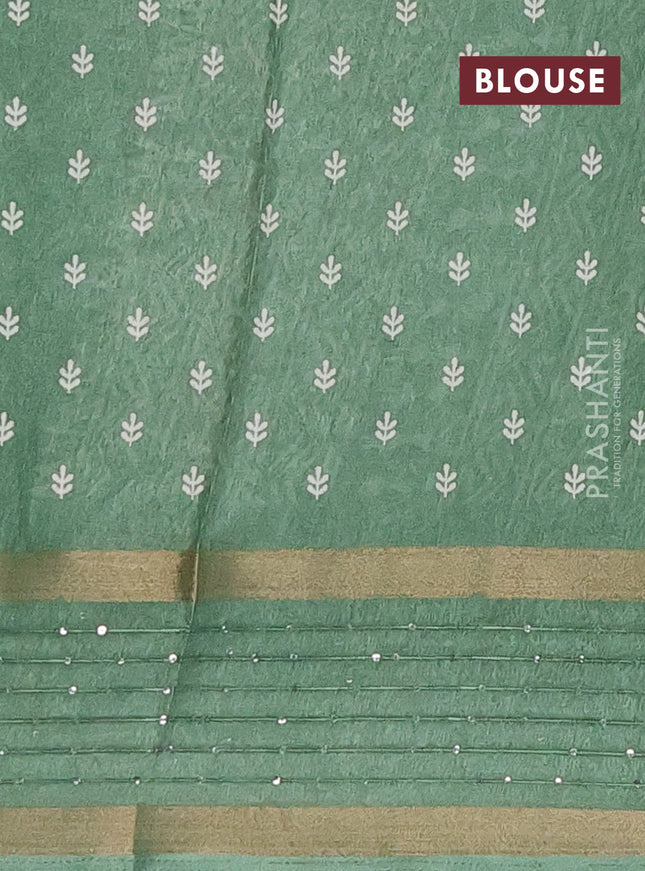 Semi dola saree green with allover warli prints and zari woven sequin work border