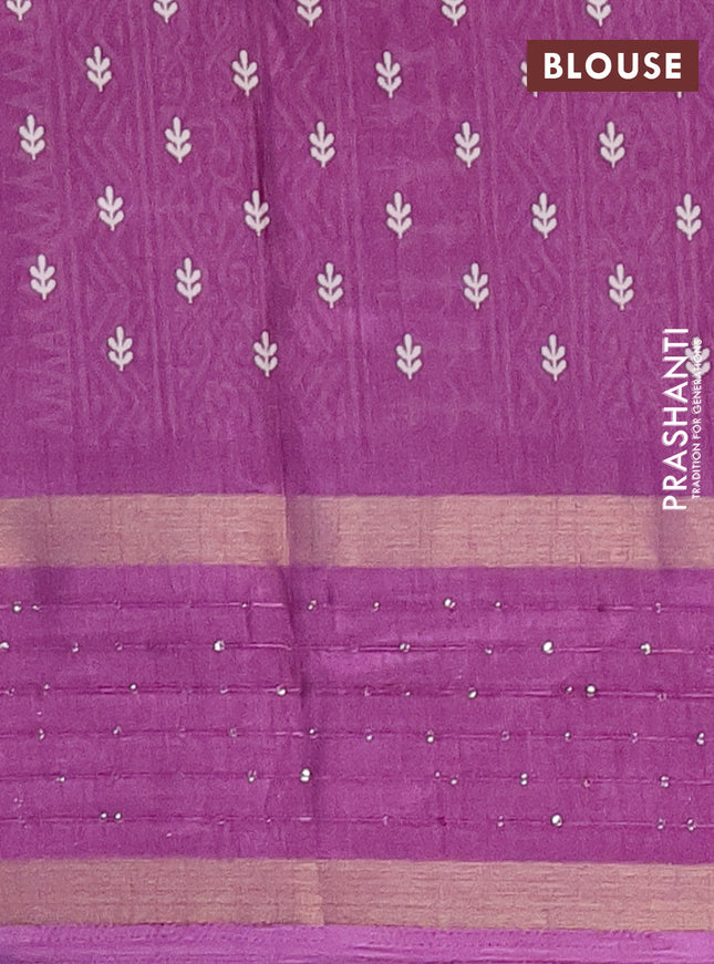 Semi dola saree deep purple with allover warli prints and zari woven sequin work border