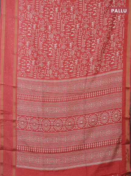 Semi dola saree peach orange with allover warli prints and zari woven sequin work border