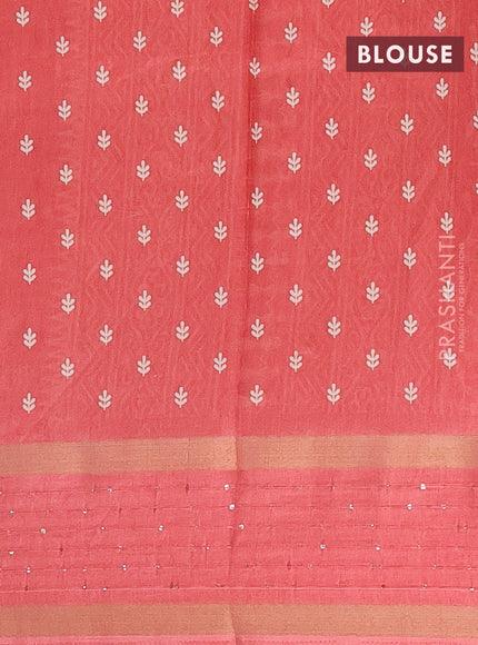 Semi dola saree peach orange with allover warli prints and zari woven sequin work border