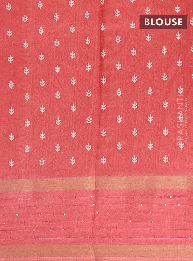 Semi dola saree peach orange with allover warli prints and zari woven sequin work border