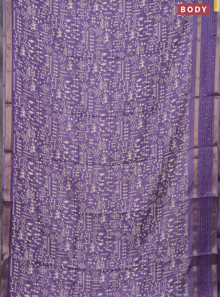 Semi dola saree violet with allover warli prints and zari woven sequin work border