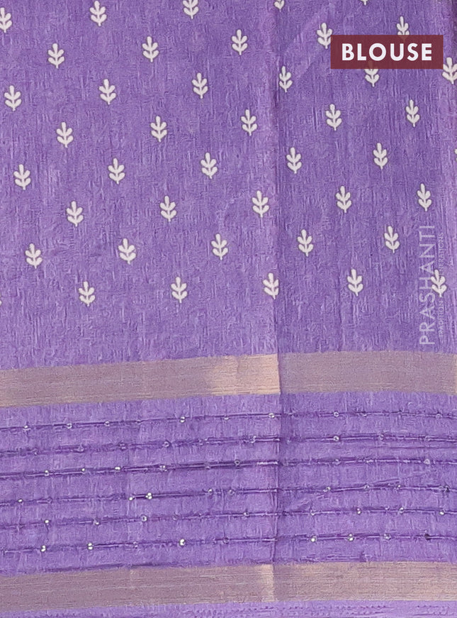 Semi dola saree violet with allover warli prints and zari woven sequin work border