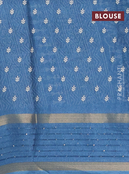 Semi dola saree cs blue with allover warli prints and zari woven sequin work border