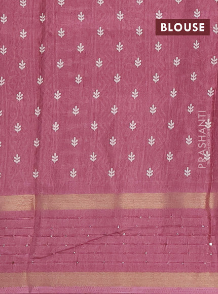 Semi dola saree mauve pink with allover warli prints and zari woven sequin work border