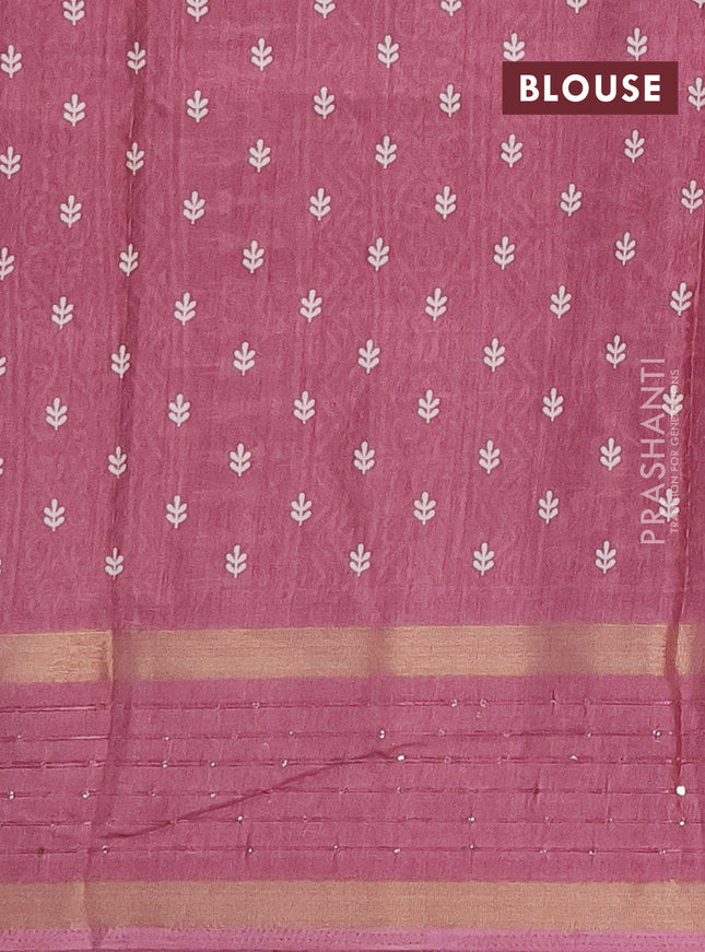 Semi dola saree mauve pink with allover warli prints and zari woven sequin work border