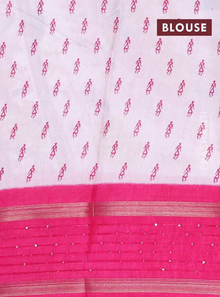 Semi dola saree off white and pink with allover warli prints and zari woven sequin work border